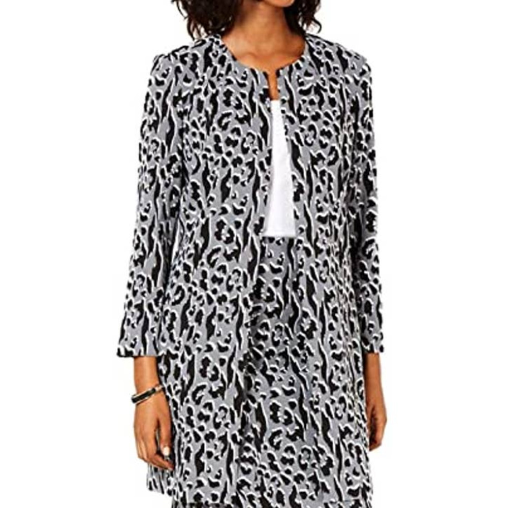 ALFANI women's animal print Jacquard A-line jacket coat S